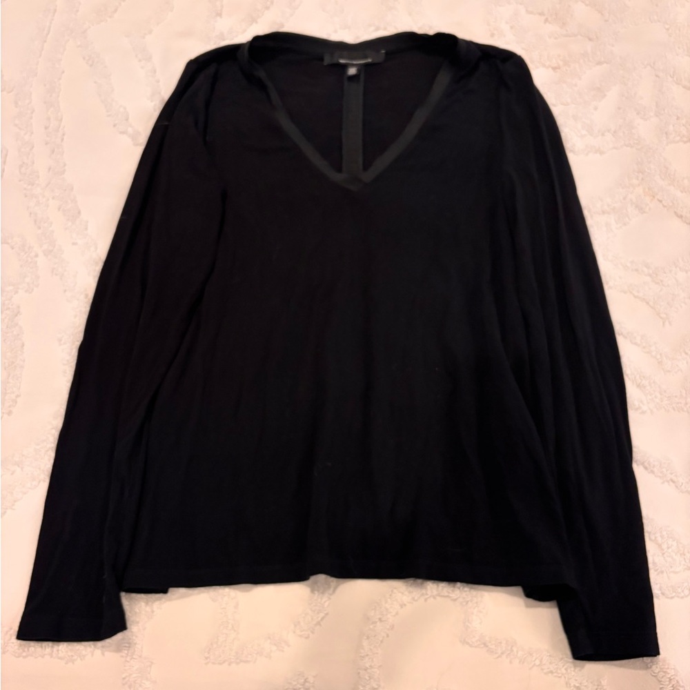 White House Black Market Black V-Neck Long Sleeve Top
